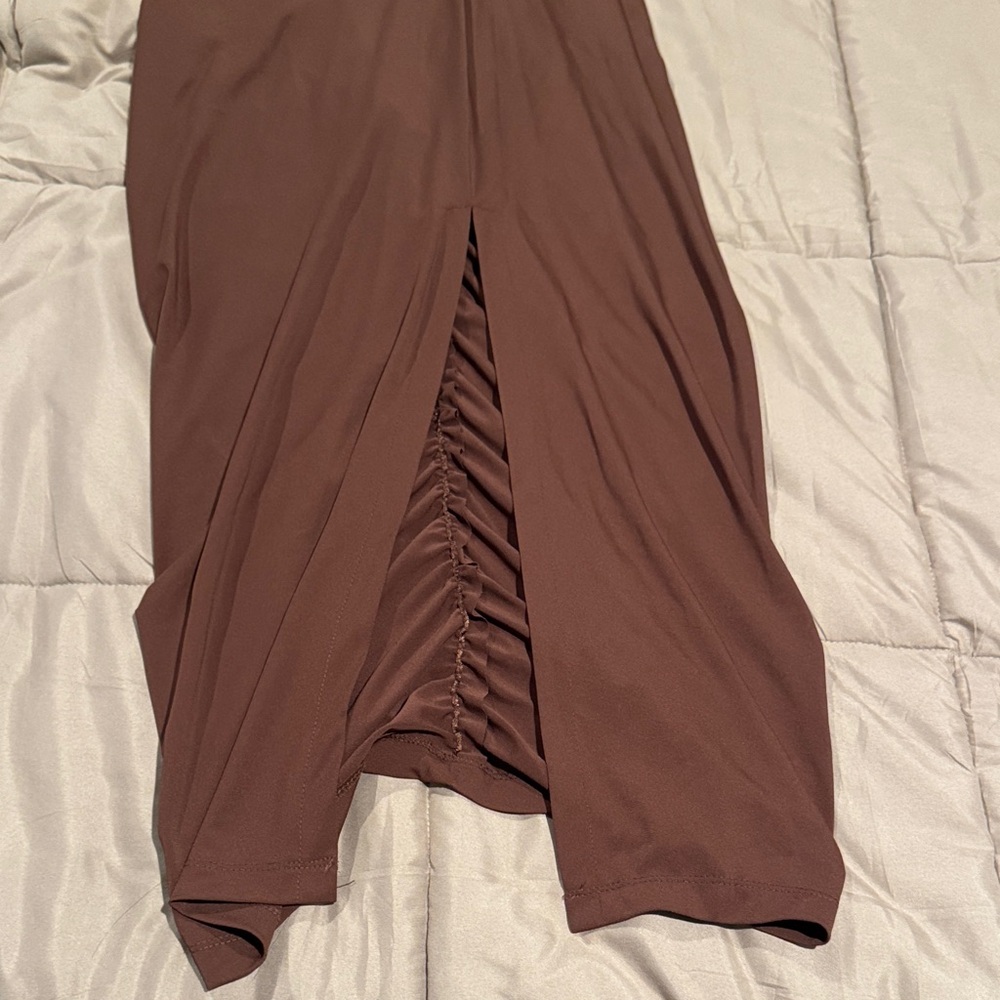 Zara Chocolate Brown Ruched Dress - Picture 5 of 6